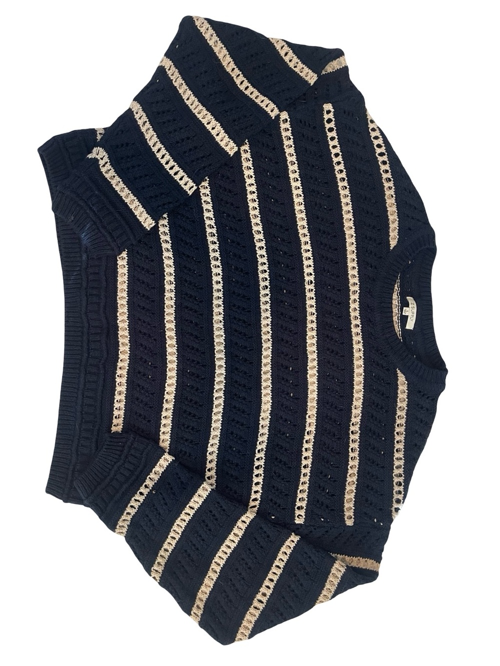 Z Supply Navy and Cream Open-Knit Striped Crew Sweater